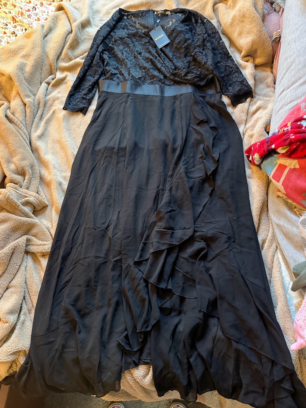 Miusol Black Lace Bodice Ruffle Maxi Dress
